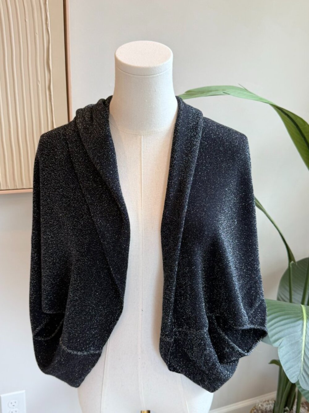 Carina Hildebrandt Lamé Organic Cotton Knit Midi Shrug Black